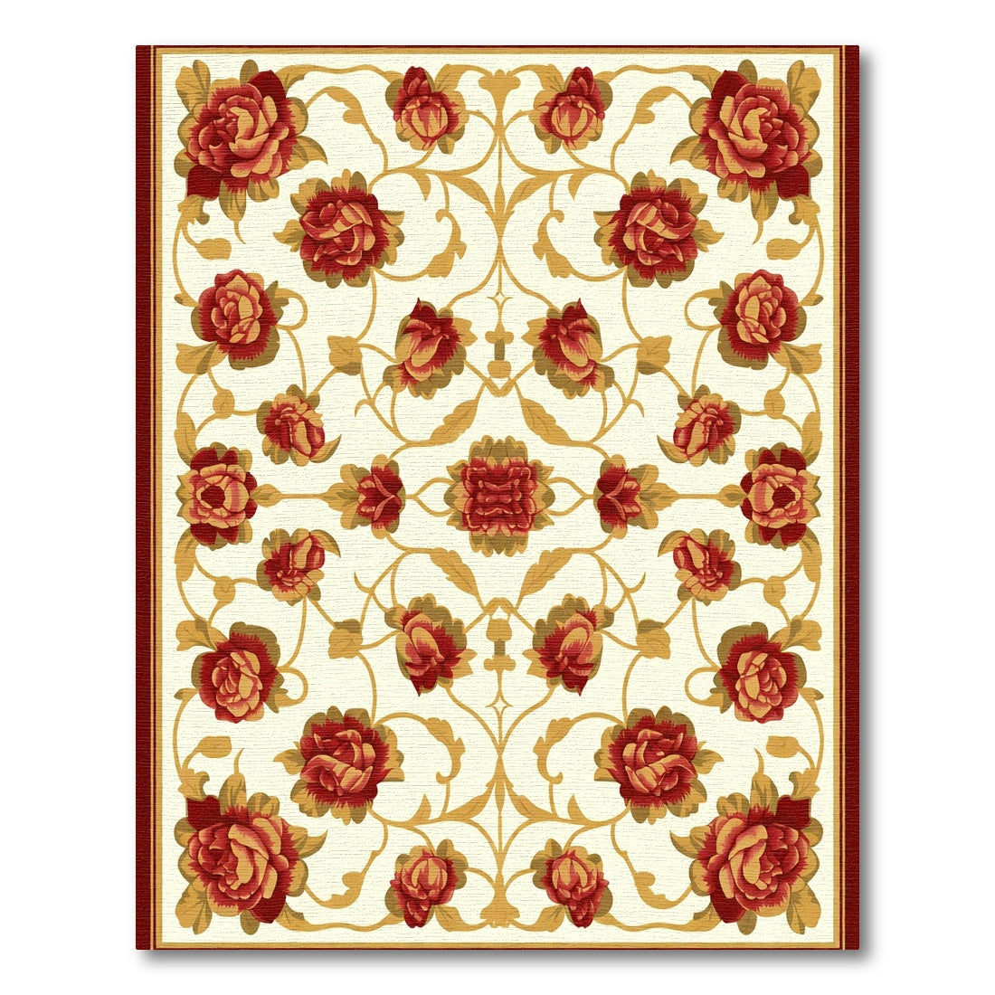Crimson Golden Floral Scroll Rug