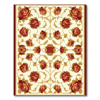 Crimson Golden Floral Scroll Rug