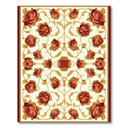 Crimson Golden Floral Scroll Rug