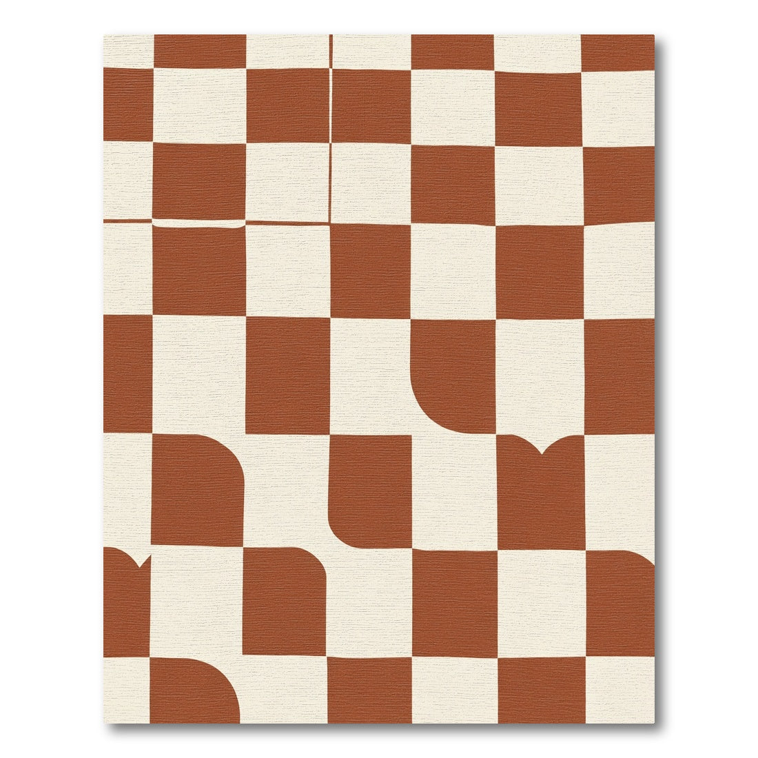 Terracotta Cream Checkerboard Rounded Squares Rug