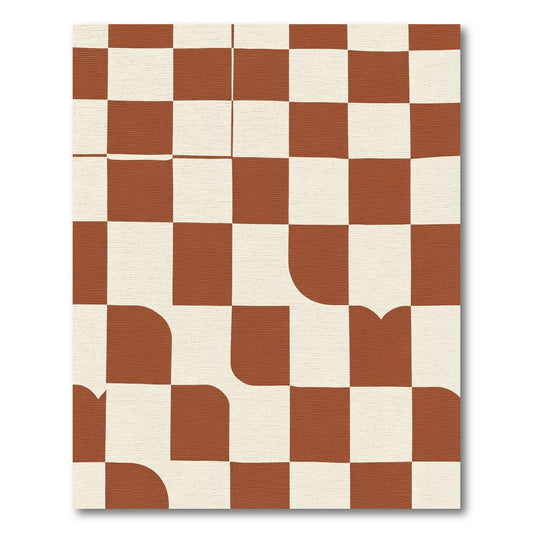 Terracotta Cream Checkerboard Rounded Squares Rug