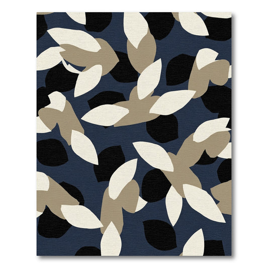 Navy Abstract Cutout Leaf Cluster Rug
