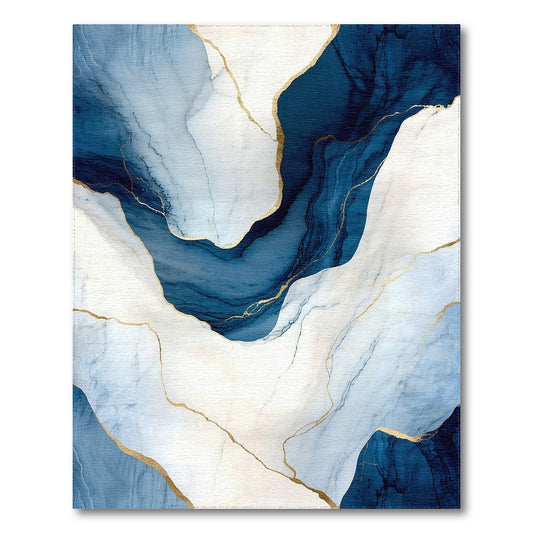 Blue Marble Abstract Area Rug with Gold Veins