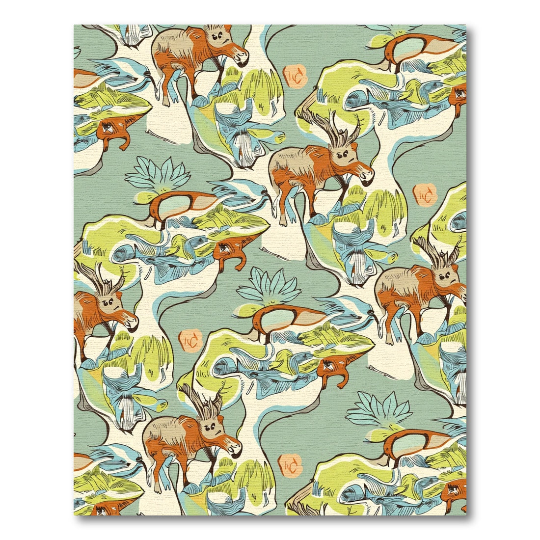 Whimsical Orange Deer Abstract Nature Rug
