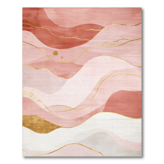 Blush Pink Abstract Gold Wave Rug
