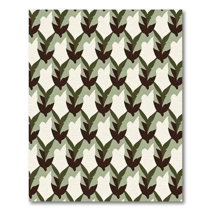 Earthy Green Tan Leaf Medallion Rug