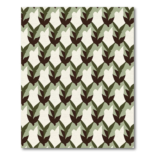 Earthy Green Tan Leaf Medallion Rug