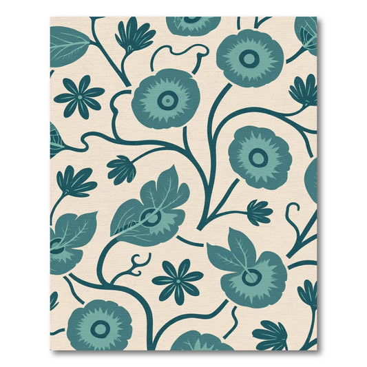 Teal Floral Vine Lattice Rug