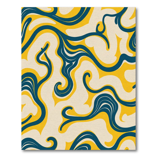 Retro Teal Yellow Swirl Flow Rug