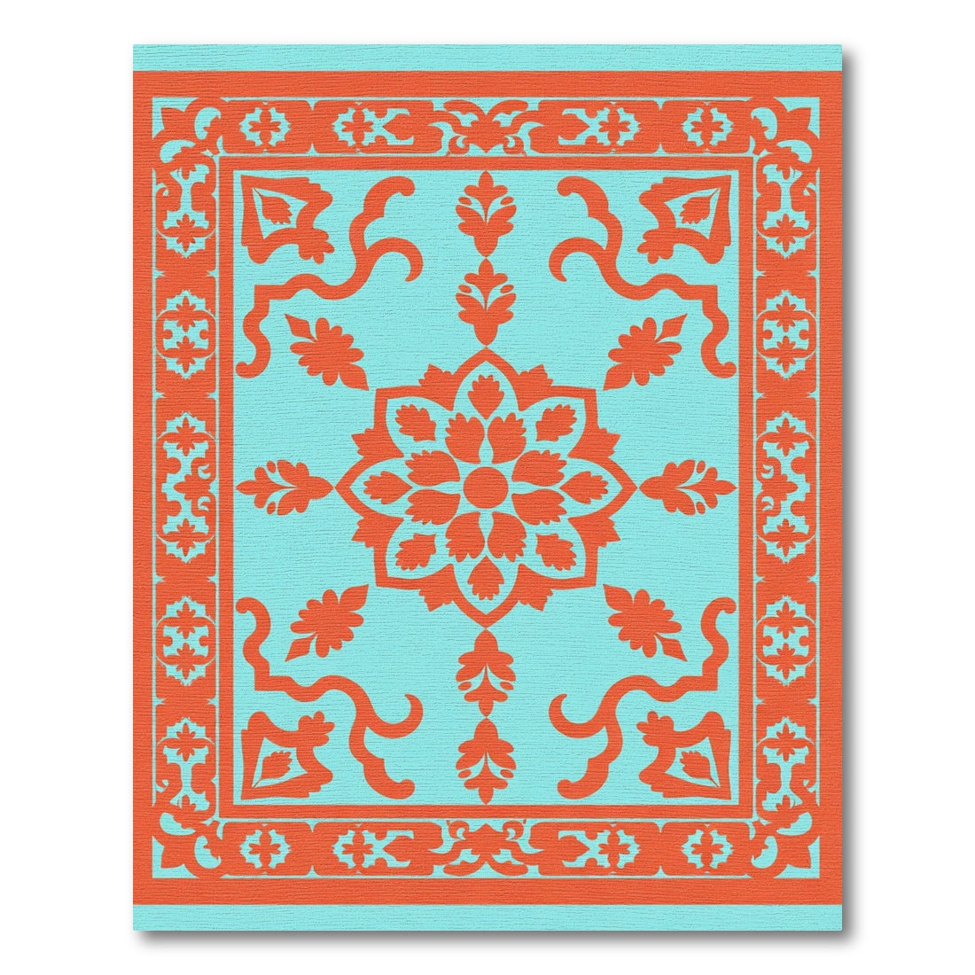 Coral Medallion Repeating Floral Border Rug