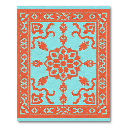 Coral Medallion Repeating Floral Border Rug