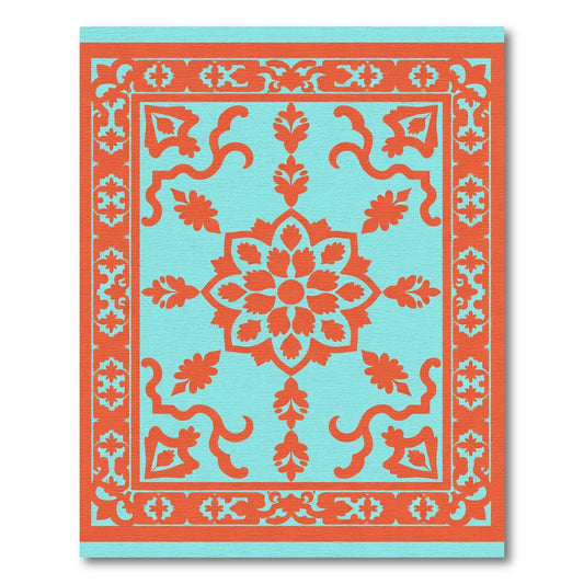 Coral Medallion Repeating Floral Border Rug