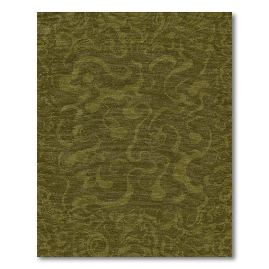 Olive Green Swirling Abstract Border Rug