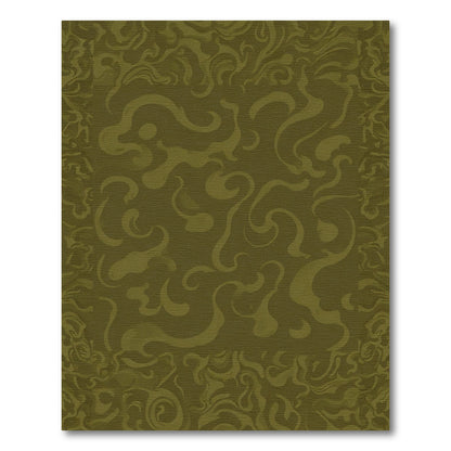 Olive Green Swirling Abstract Border Rug