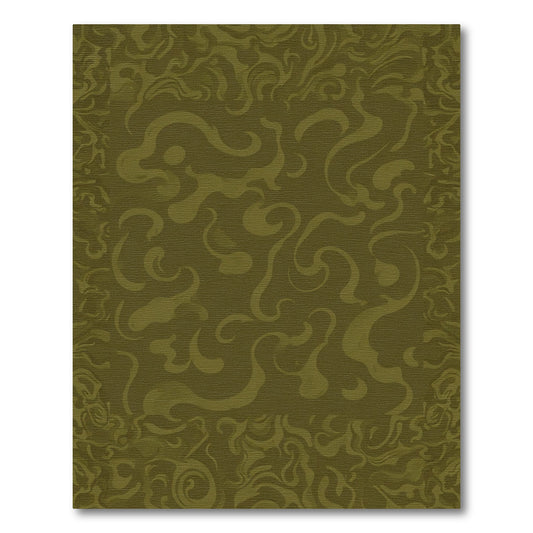 Olive Green Swirling Abstract Border Rug