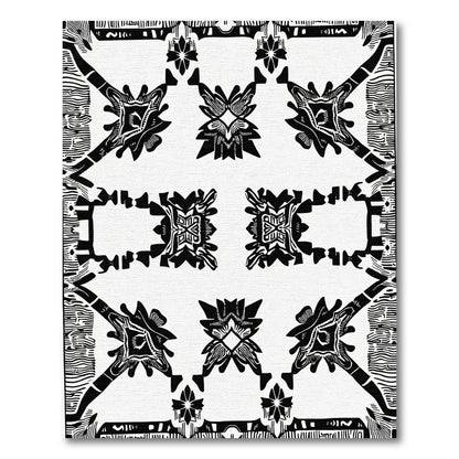 Central Black White Abstract Floral Rug