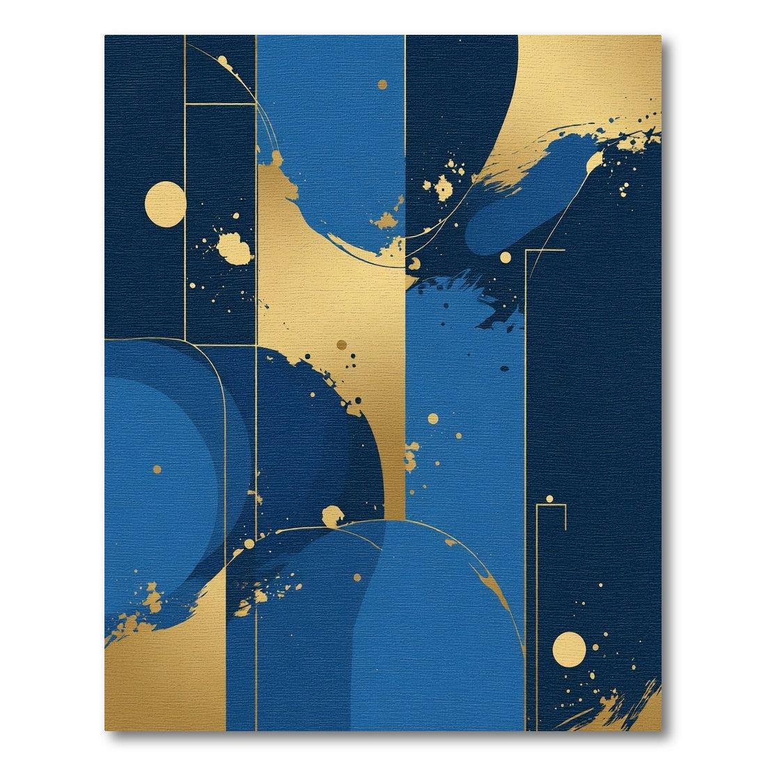 Modern Blue Gold Abstract Brushstroke Rug