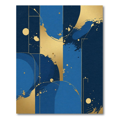 Modern Blue Gold Abstract Brushstroke Rug