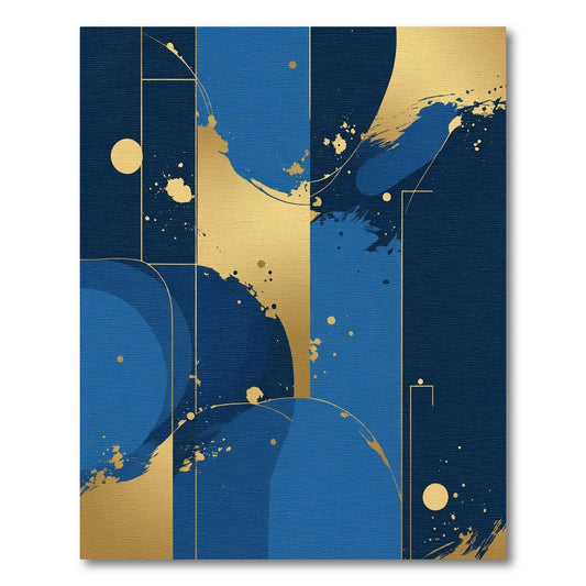 Modern Blue Gold Abstract Brushstroke Rug