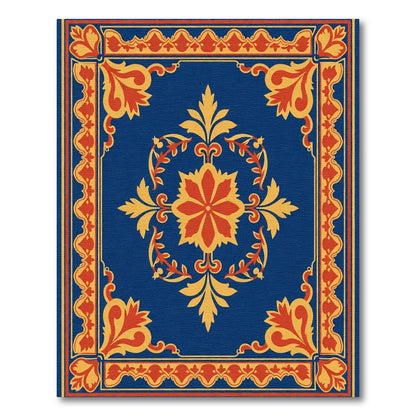 Deep Blue Red Golden Floral Medallion Rug