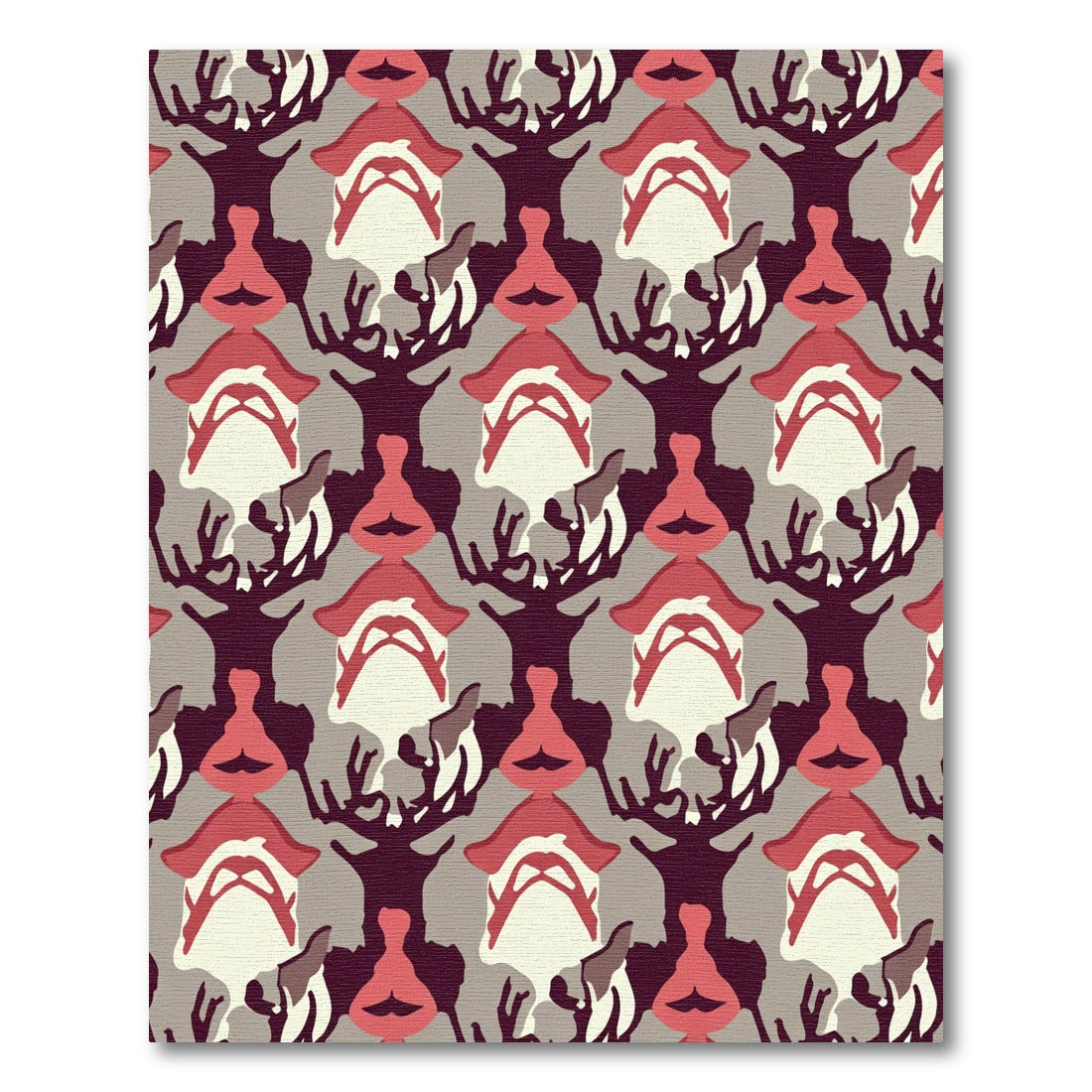 Crimson and Taupe Abstract Woodland Forms Rug