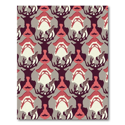 Crimson and Taupe Abstract Woodland Forms Rug