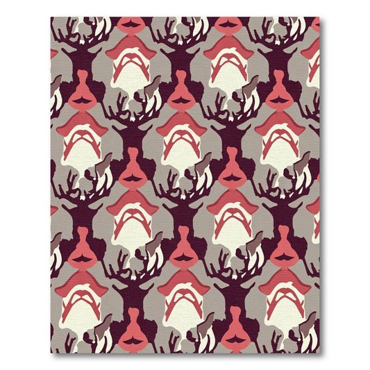 Crimson and Taupe Abstract Woodland Forms Rug