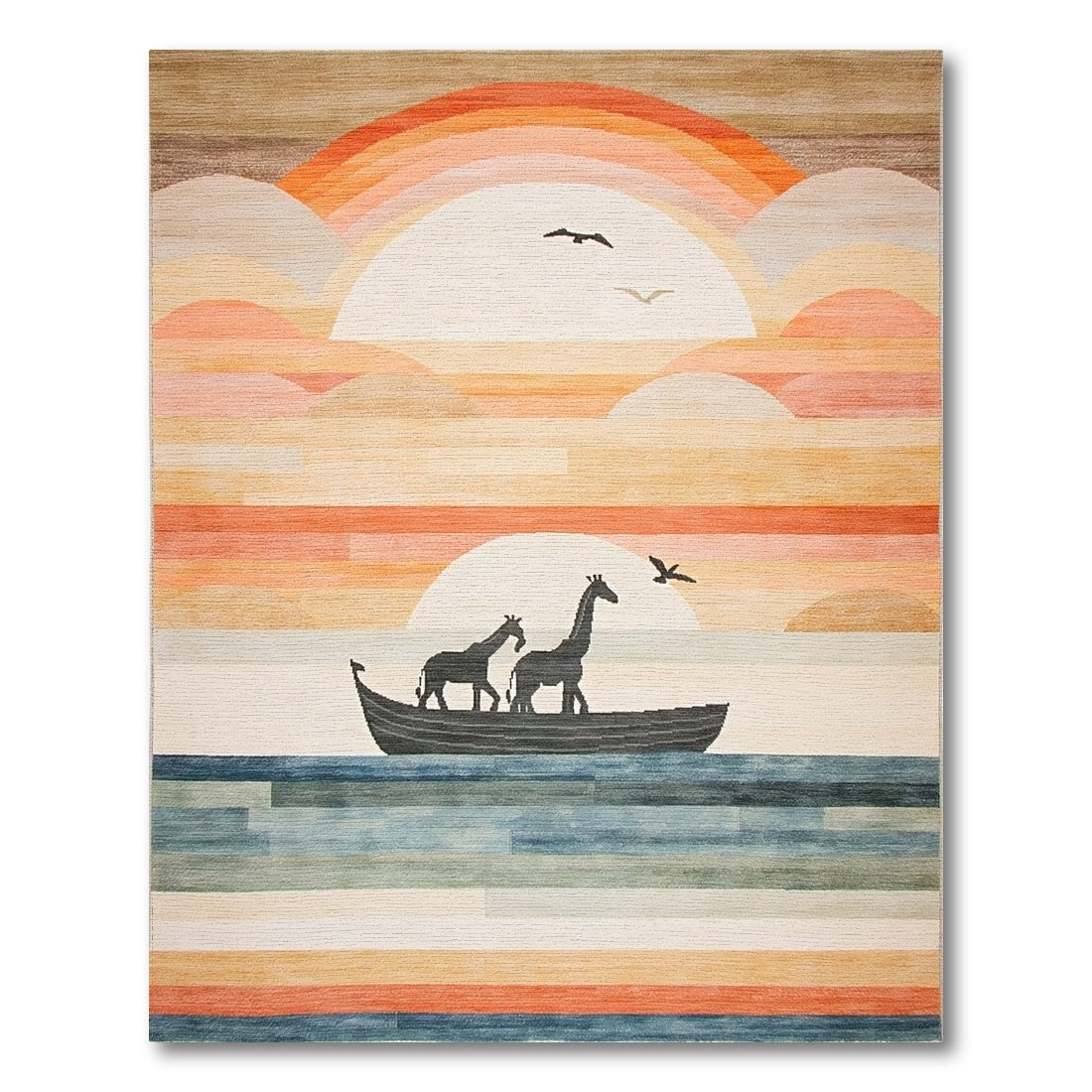 Giraffes Boat Sunset Kids Area Rug