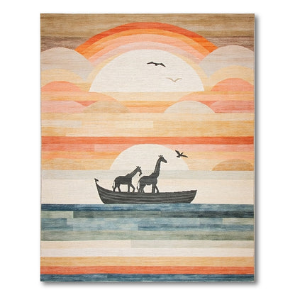 Giraffes Boat Sunset Kids Area Rug