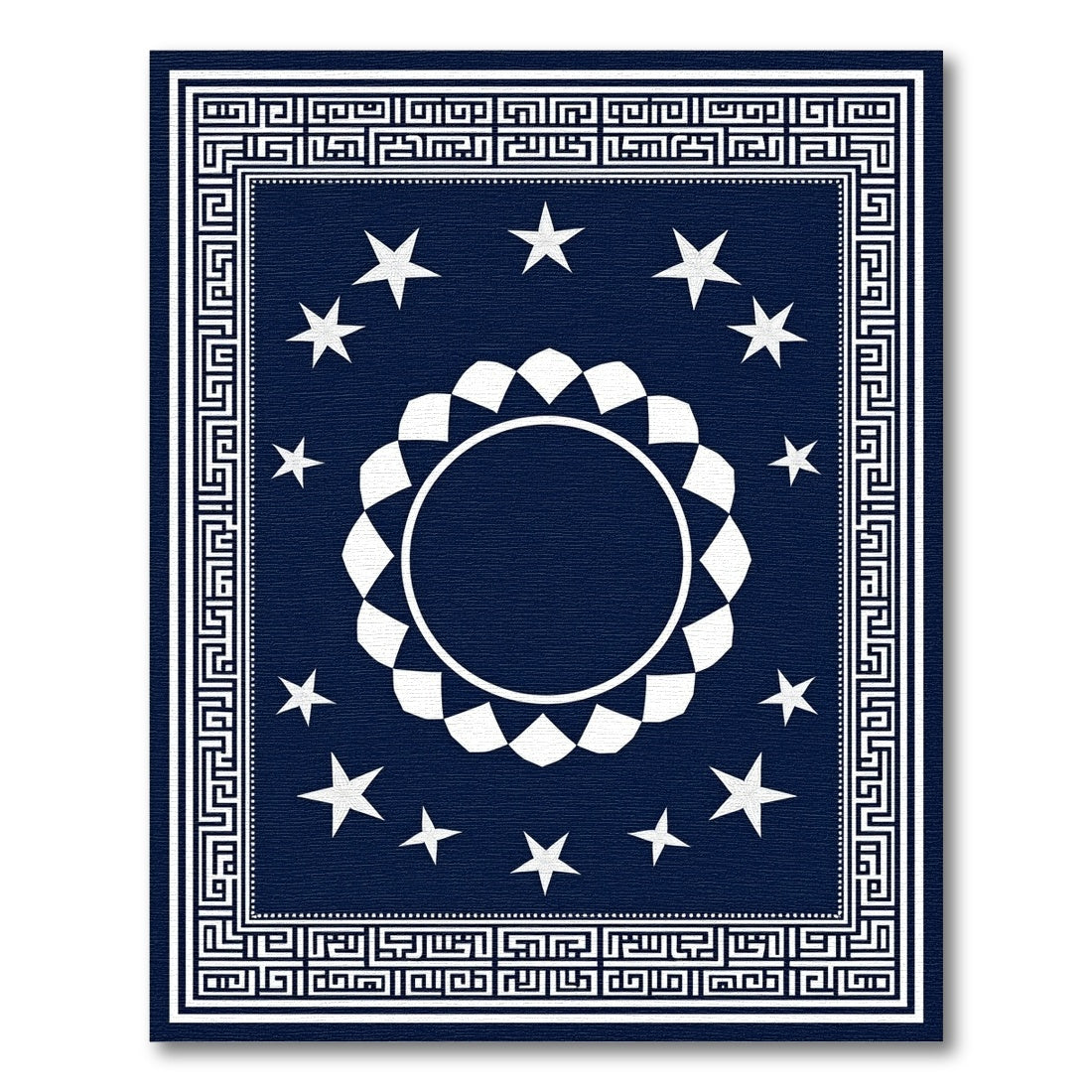 Deep Blue Starburst Medallion Border Rug