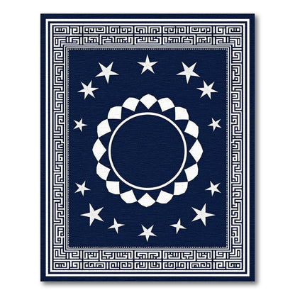 Deep Blue Starburst Medallion Border Rug