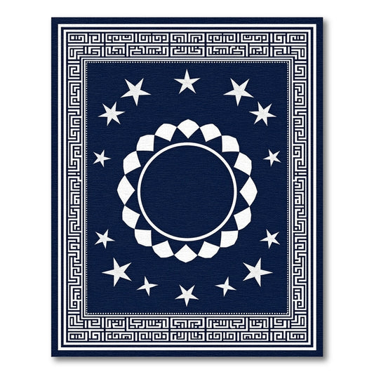Deep Blue Starburst Medallion Border Rug
