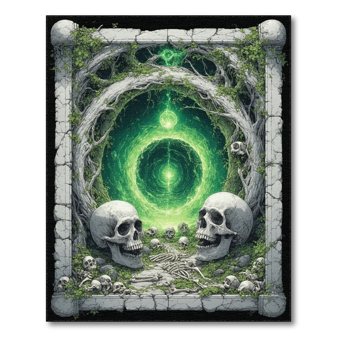 Green Skull Portal Abstract Area Rug