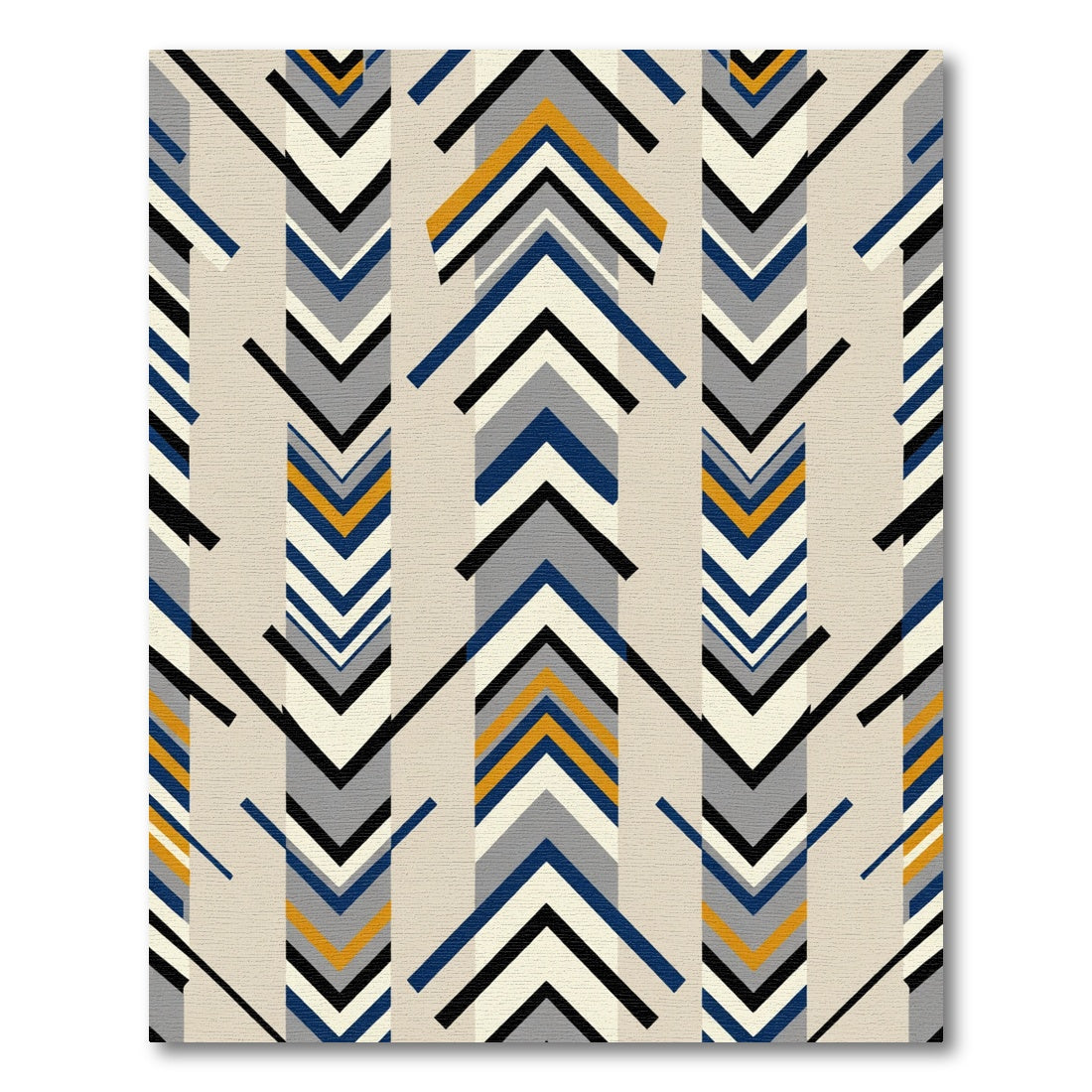 Modern Blue Gold Chevron Stripes Rug