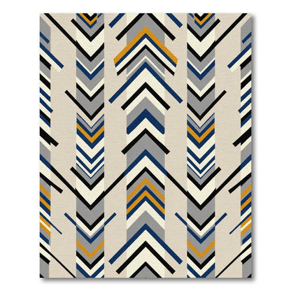 Modern Blue Gold Chevron Stripes Rug