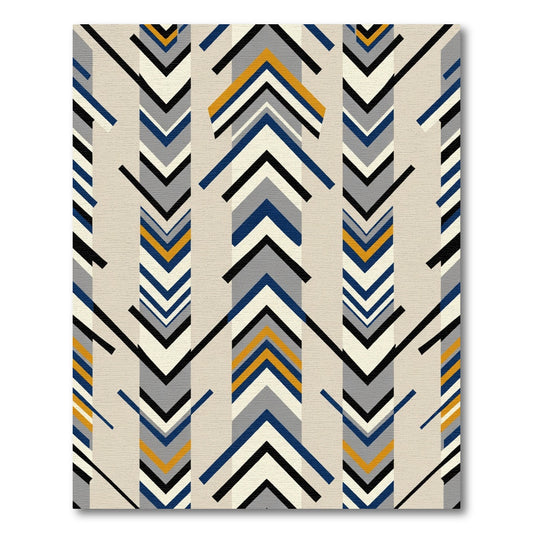 Modern Blue Gold Chevron Stripes Rug