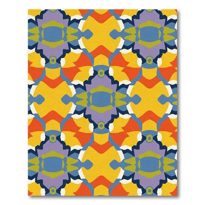 Vibrant Yellow Purple Abstract Symmetry Rug