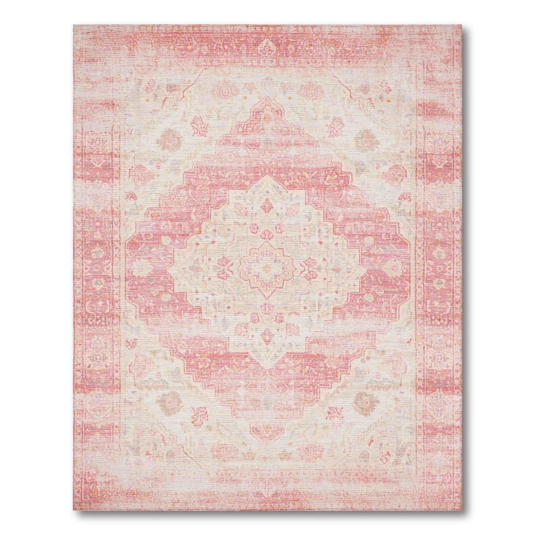Pink Distressed Vintage Medallion Pink Area Rug