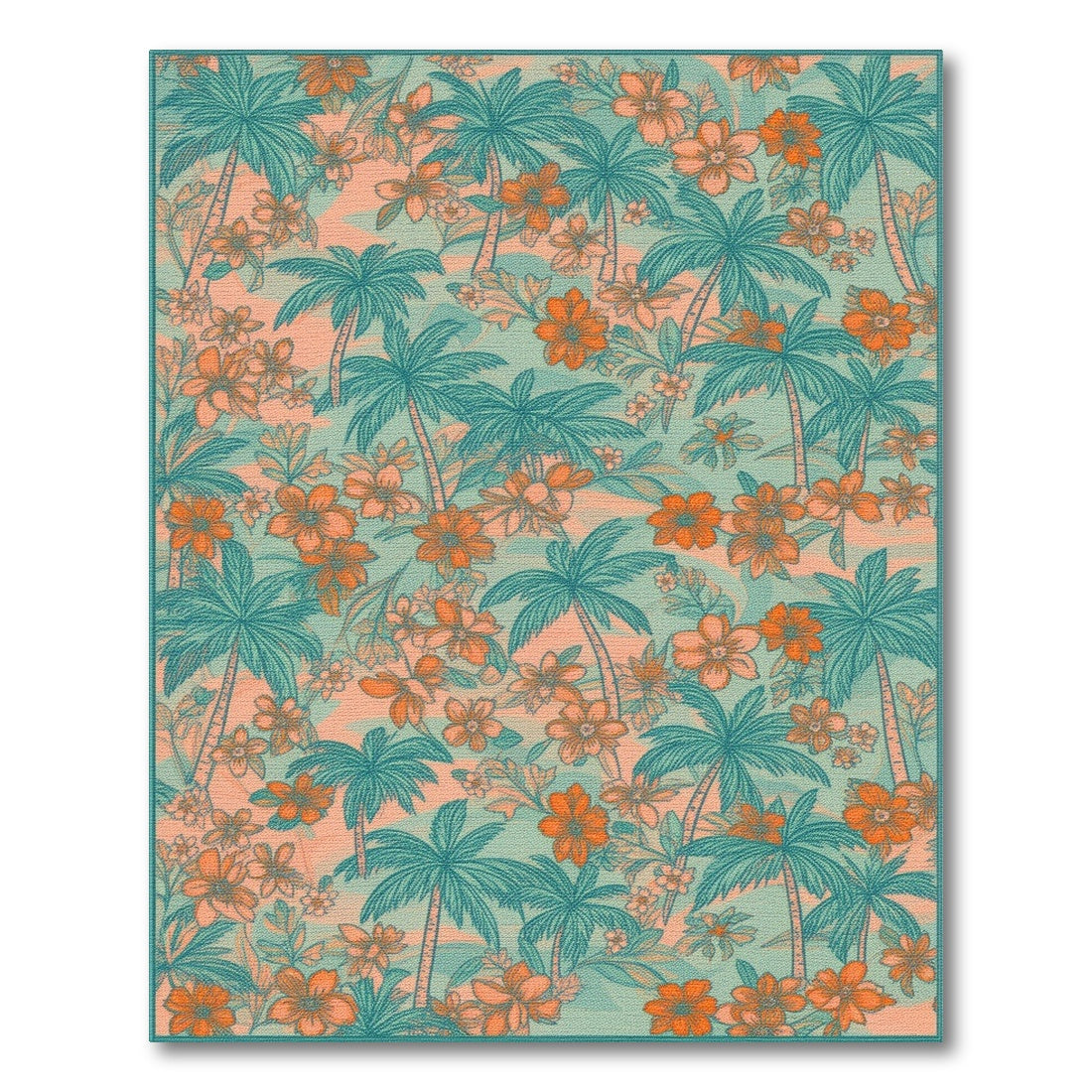 Coastal Palm Tree Teal Area Rug