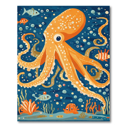 Whimsical Orange Octopus Underwater Scene Rug