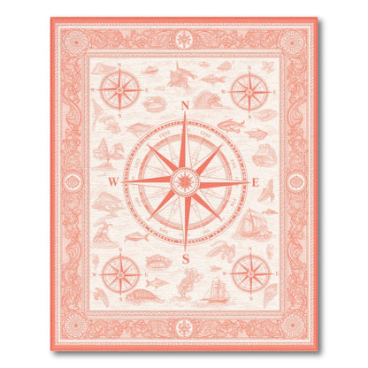 Red Vintage Compass Nautical Area Rug