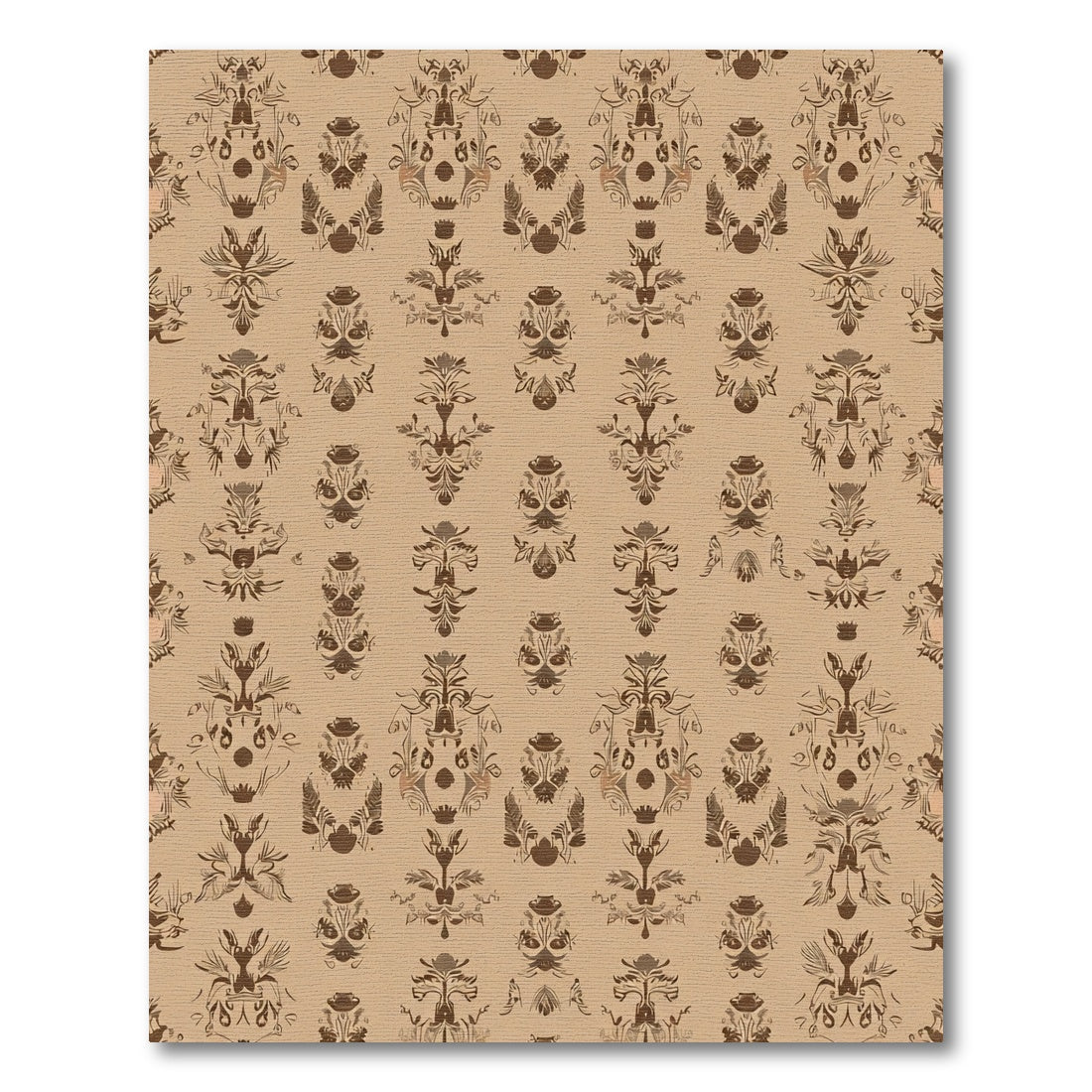 Symmetric Brown Damask Scroll Statement Rug