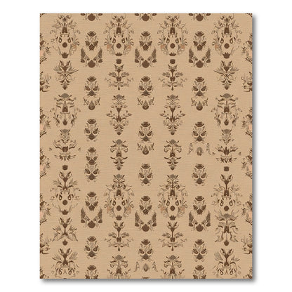 Symmetric Brown Damask Scroll Statement Rug