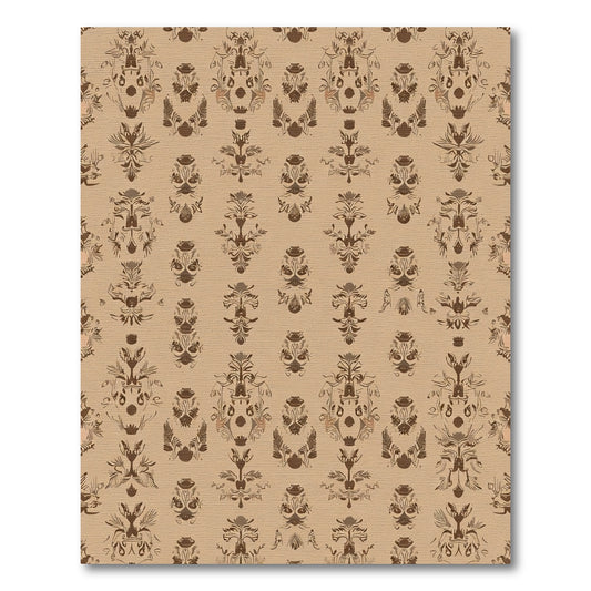 Symmetric Brown Damask Scroll Statement Rug