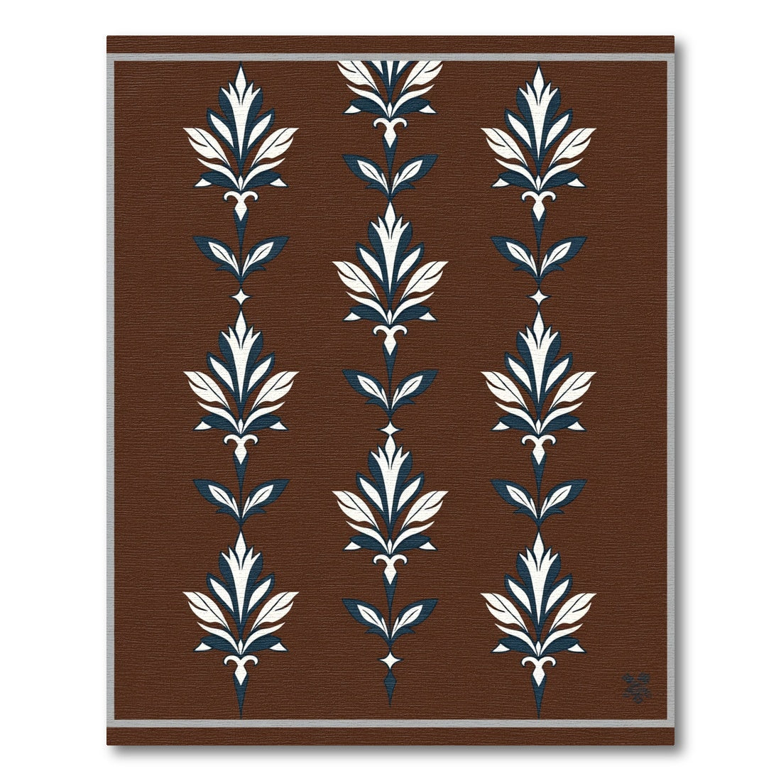 Dark Brown Leafy Botanical Scroll Rug