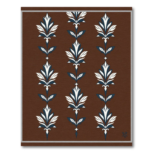 Dark Brown Leafy Botanical Scroll Rug