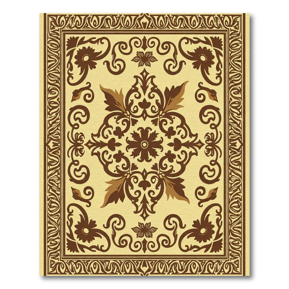 Ornate Brown Floral Medallion Cream Rug