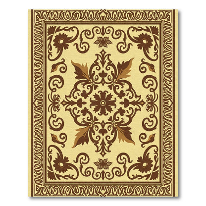 Ornate Brown Floral Medallion Cream Rug