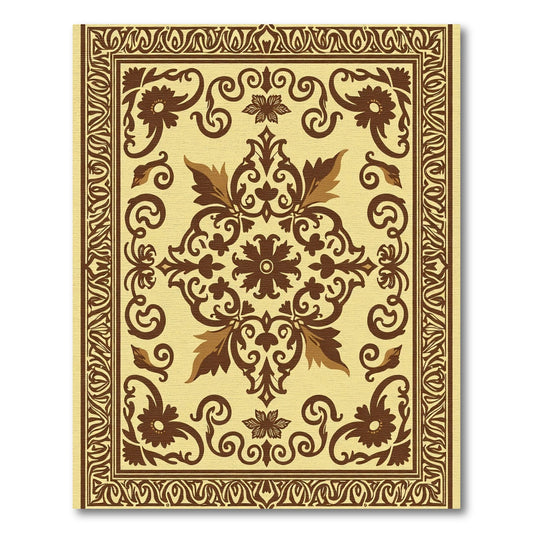 Ornate Brown Floral Medallion Cream Rug
