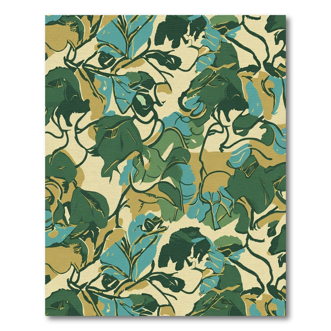 Earthy Green Blue Painterly Foliage Rug